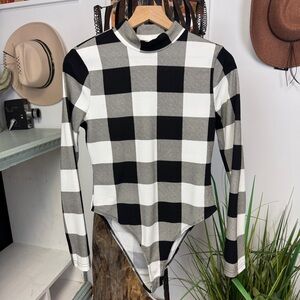 Checkered turtleneck bodysuit | L